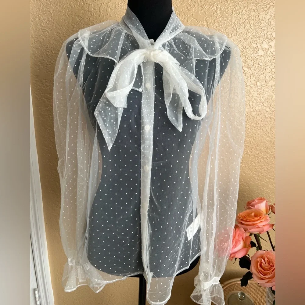 Dolan Sheer White Polka Dot blouse anthologies
Tie~neck Size S - Picture 3 of 13